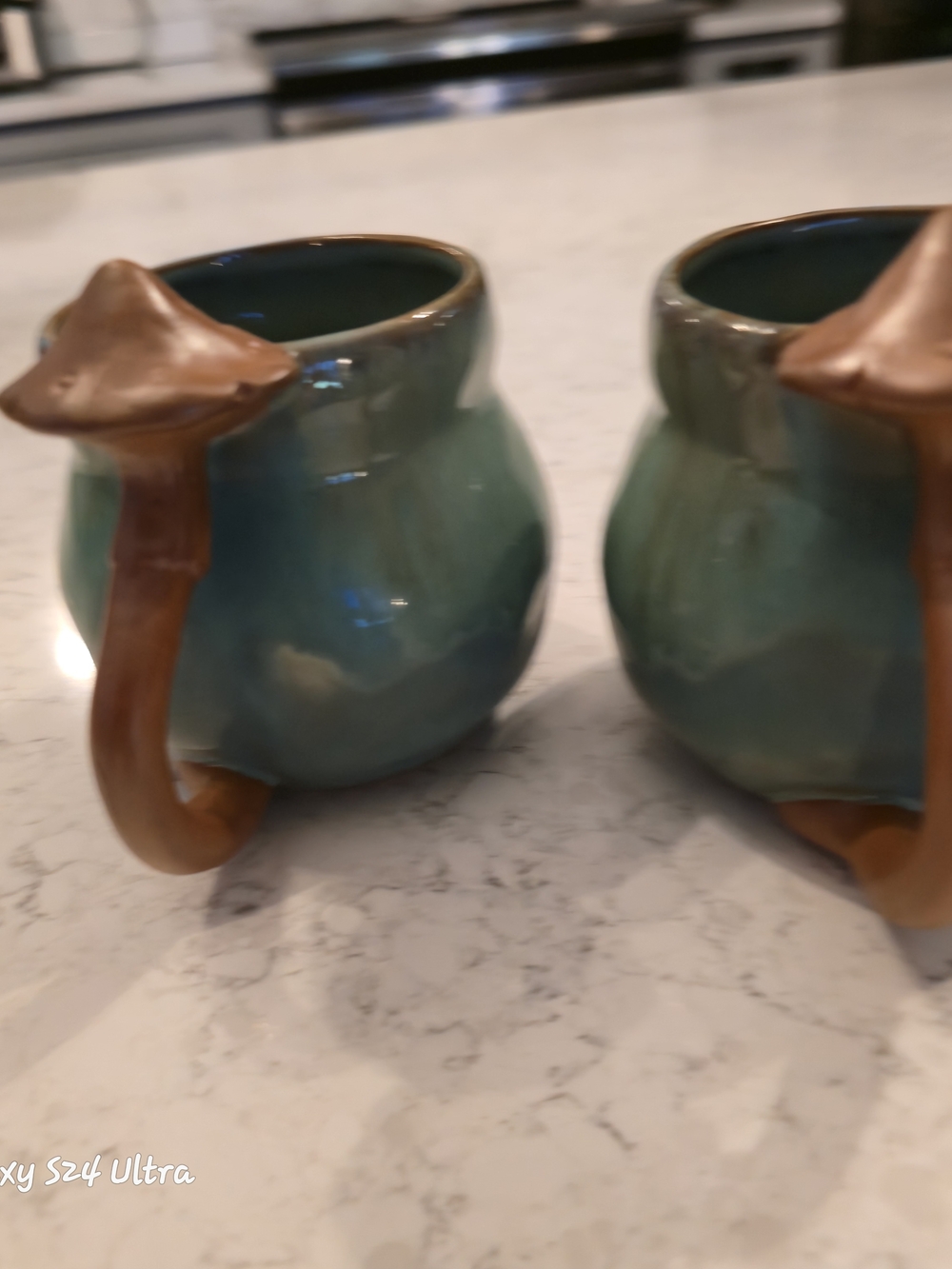 Source Unknown Green Blue Ceramic Mugs with Brown Handles - Set of 2 - Picture 3 of 9